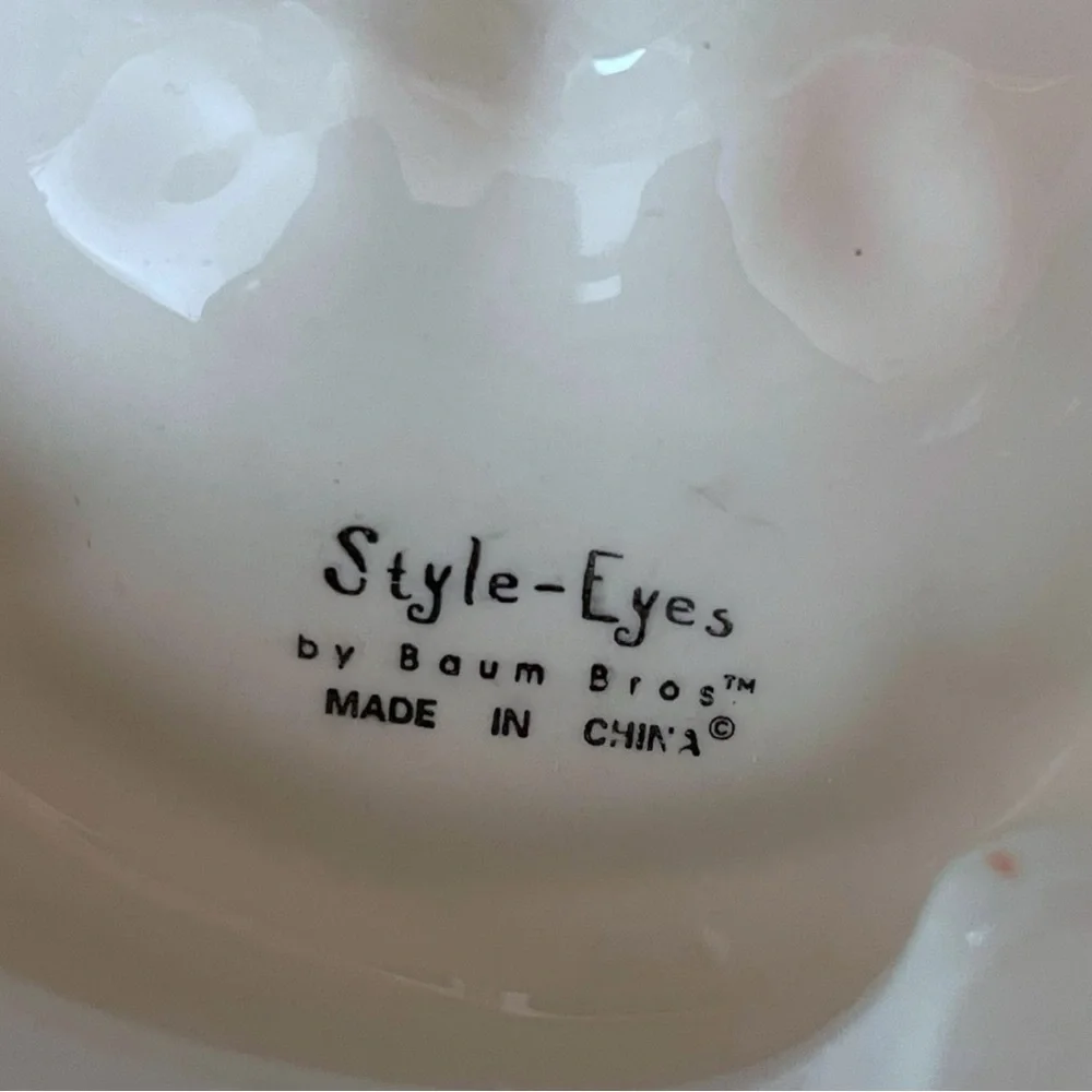 NEW Vtg Baum Bros. Hand Painted Ceramic 3D Fish & Paws Kitty Cat Food/Dish Bowl